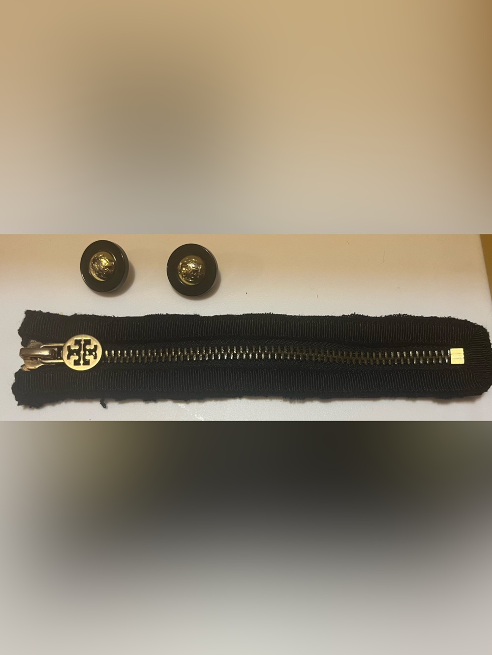 Tory Burch Gold Tone Replacement Zipper Double T Logo & Domed Logo Buttons (2)